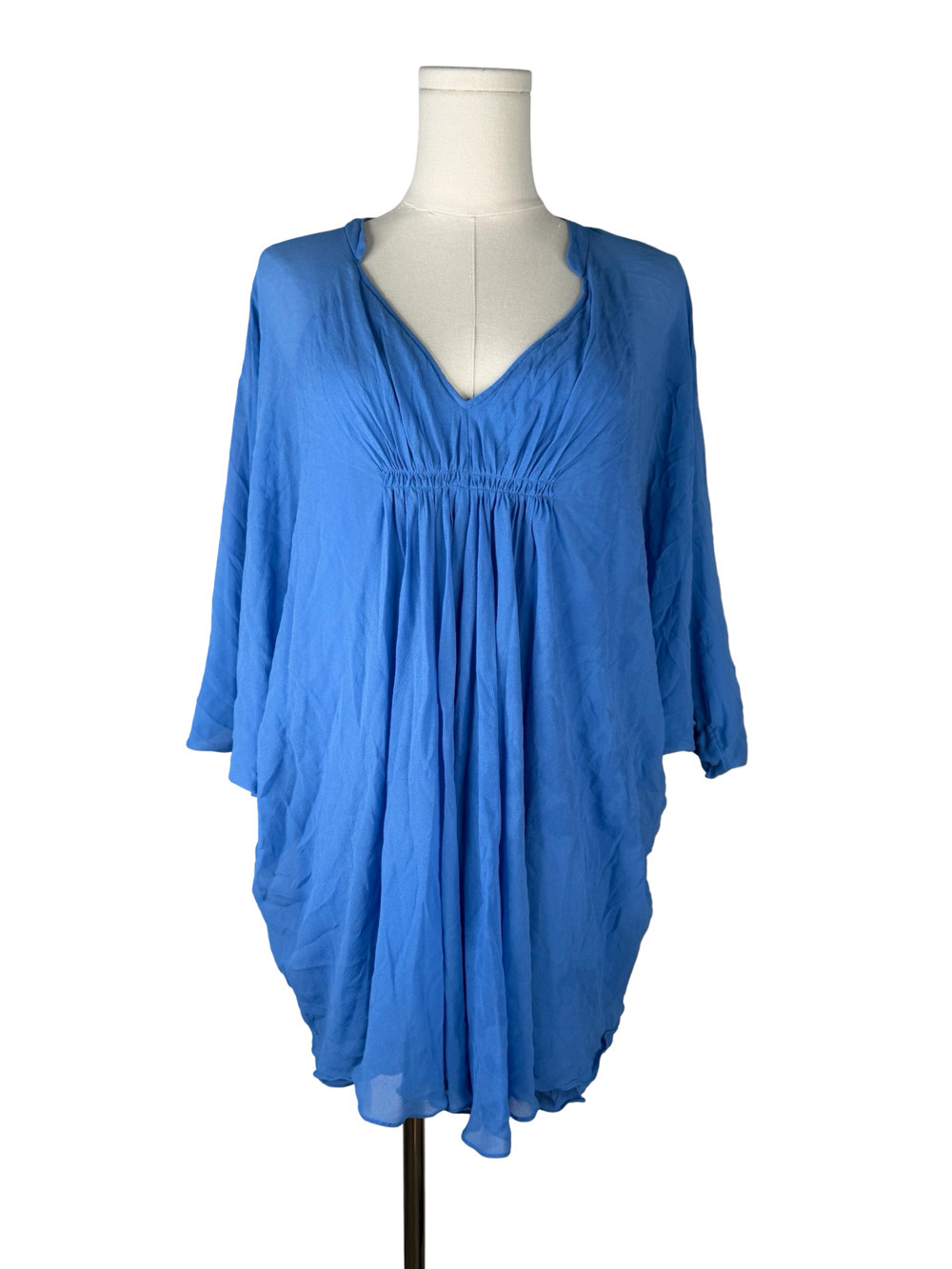 Diane von Furstenberg Silk Kaftan Mini Dress in Royal Blue Pleated Detail Sz. 4